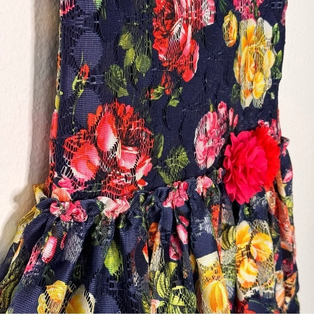Pippa and Julie girls lace navy blue Floral formal Dress Size 6